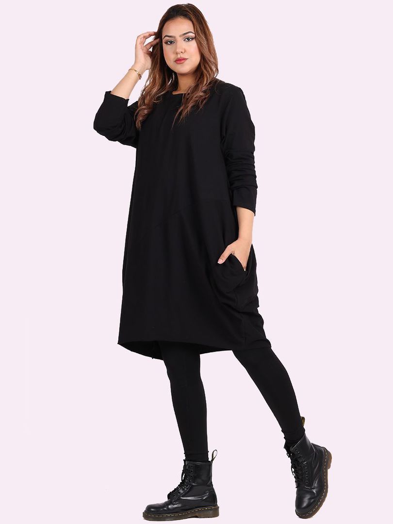 Sasha Cotton Long Sleeved Dress Black image 2